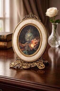 Vintage Italian Florentine Oval Wood Wall Plaque Still Life